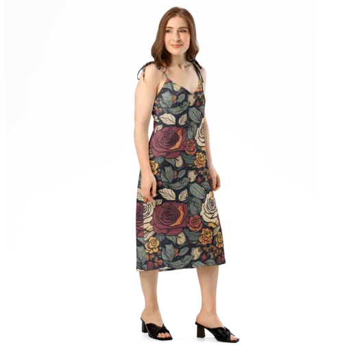 Midnight Rose Garden on a Slip Dress