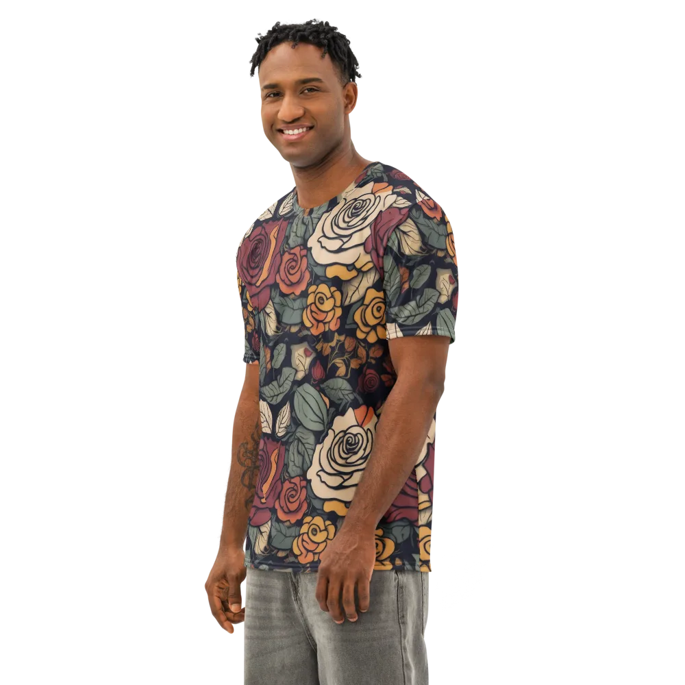 Midnight Rose Garden on Men's Cotton Crew Neck T-Shirt — Left Front