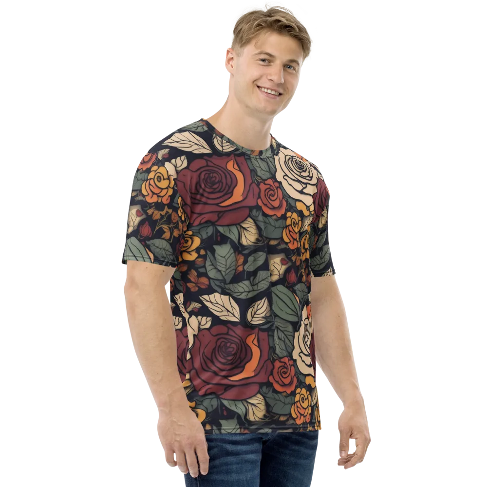 Midnight Rose Garden on Men's Crew Neck T-Shirt — Right