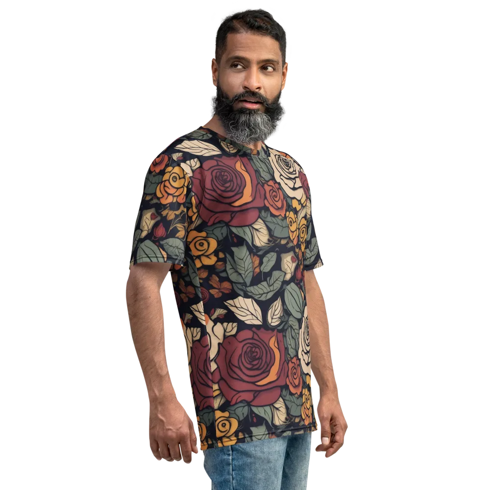 Midnight Rose Garden on Men's Crew Neck T-Shirt — Right