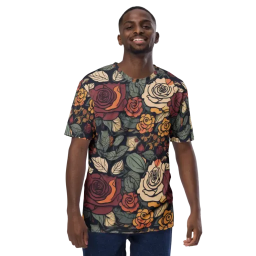 Midnight Rose Garden on a Men's Crew Neck T-Shirt