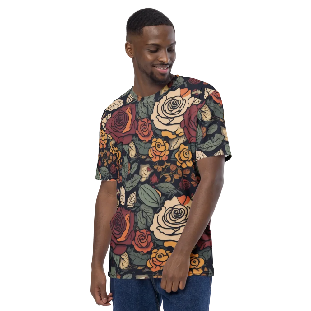 Midnight Rose Garden on Men's Crew Neck T-Shirt — Left