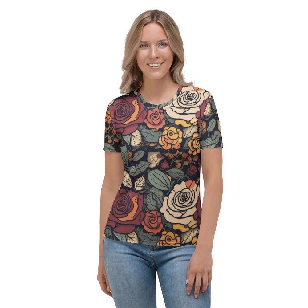 Midnight Rose Garden on Women's Crew Neck T-Shirt — Front