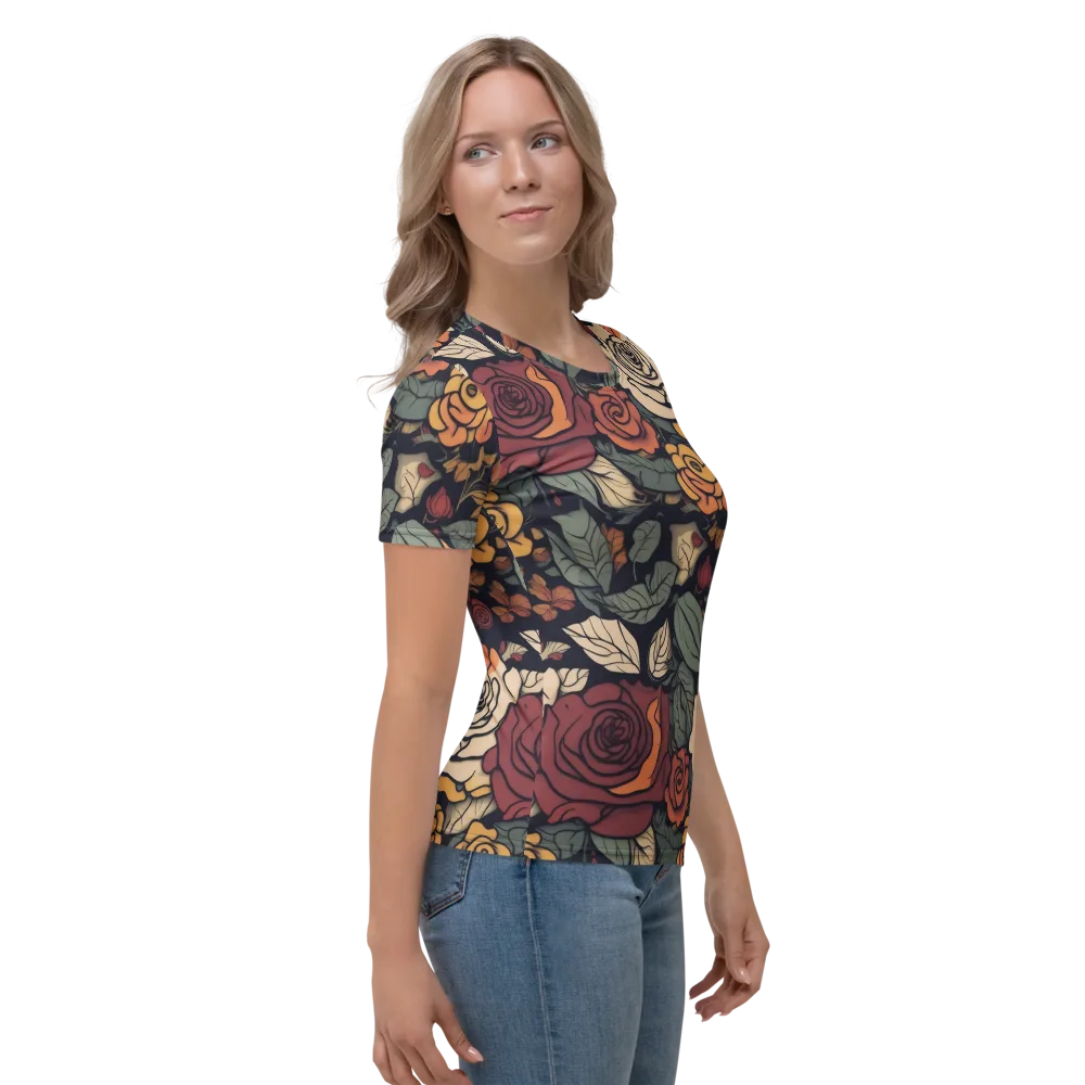 Midnight Rose Garden on Women's Crew Neck T-Shirt — Right