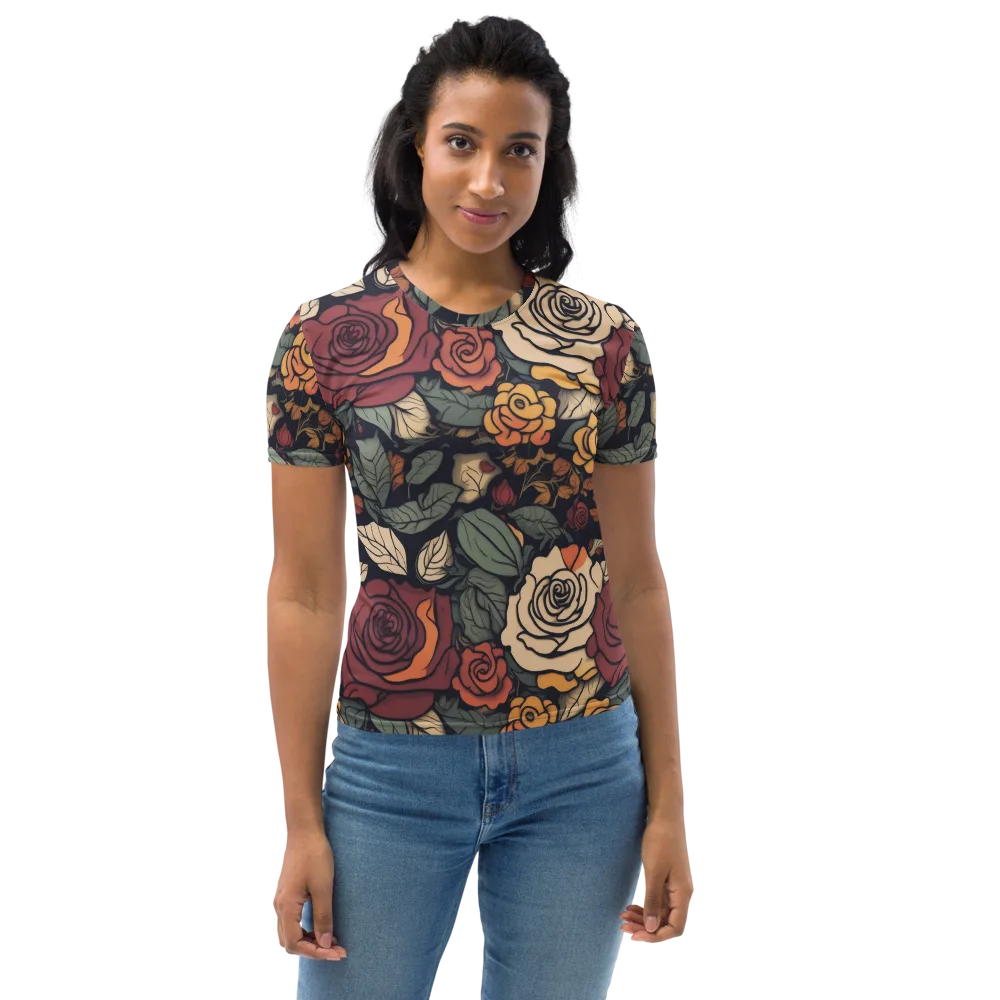 Midnight Rose Garden on Women's Crew Neck T-Shirt — Front