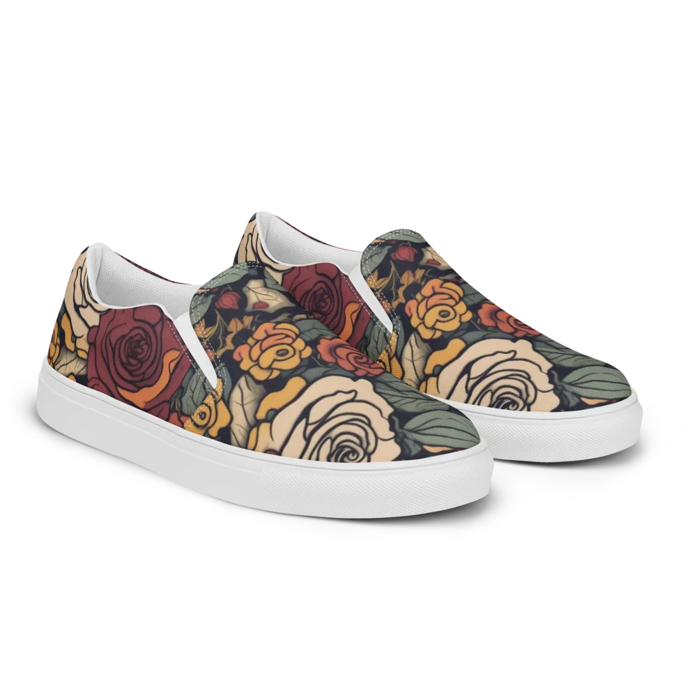 Midnight Rose Garden on Men's Slip-On Canvas Shoes — Right Front
