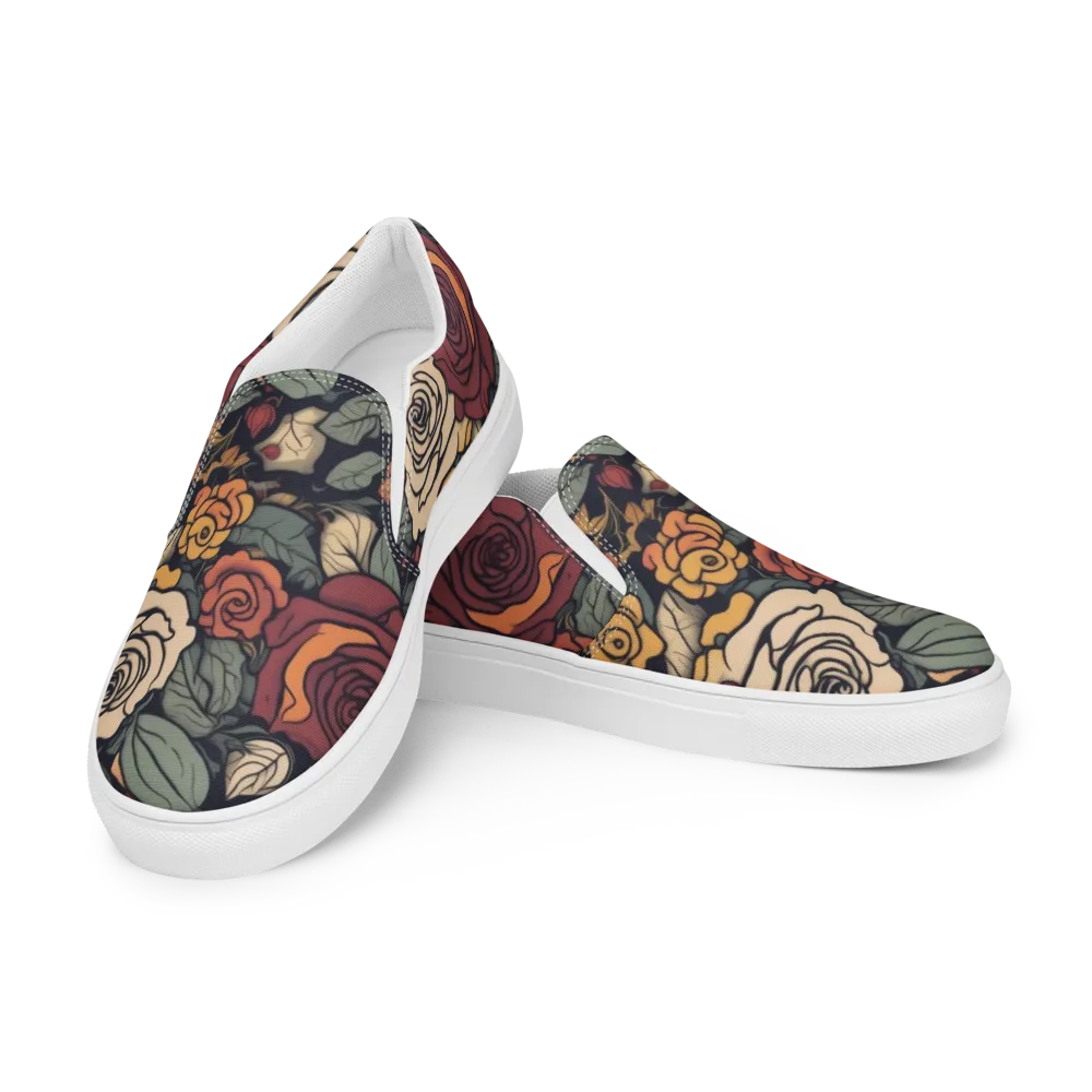 Midnight Rose Garden on Men's Slip-On Canvas Shoes — Left Front