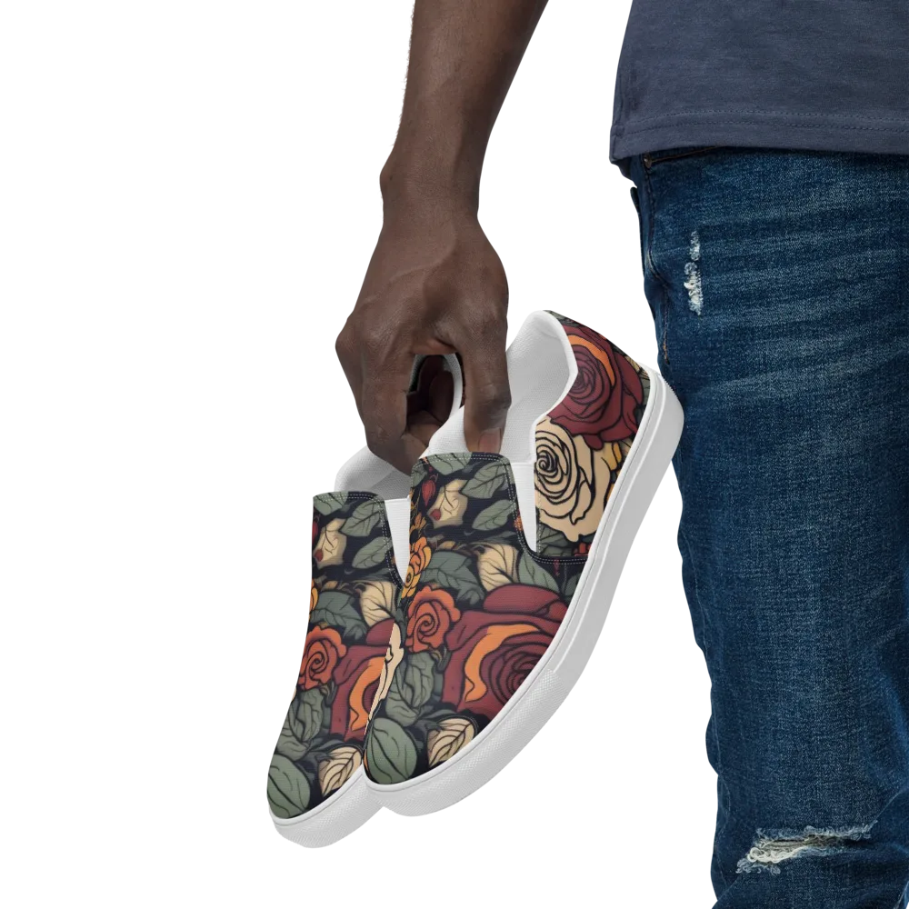 Midnight Rose Garden on Men's Slip-On Canvas Shoes — Left Front