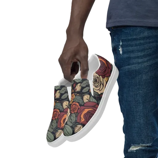 Midnight Rose Garden on a Men's Slip-On Canvas Shoes