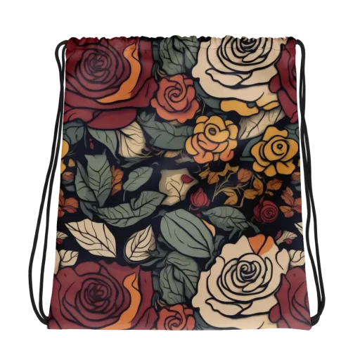 Midnight Rose Garden on a Drawstring Bag