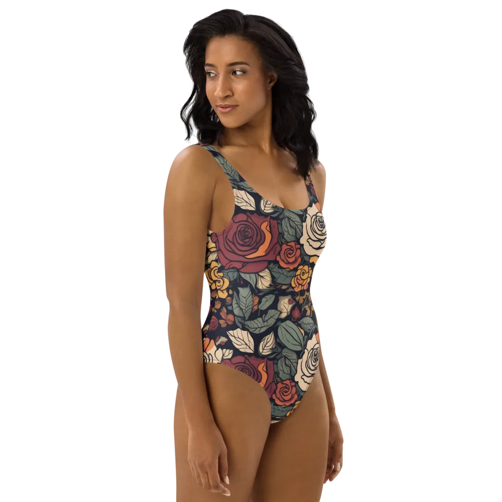 Midnight Rose Garden on One-Piece Swimsuit — Right