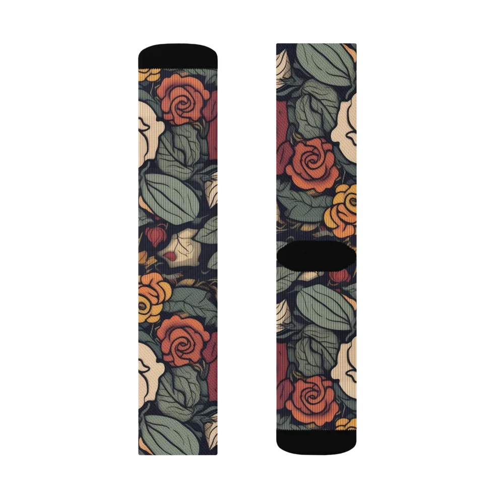 Midnight Rose Garden on Socks — Left Sock
