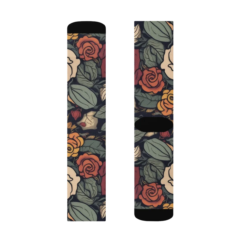 Midnight Rose Garden on Socks — Right Sock