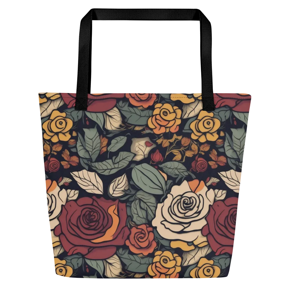 Midnight Rose Garden on Large Tote Bag W/ Pocket — Front