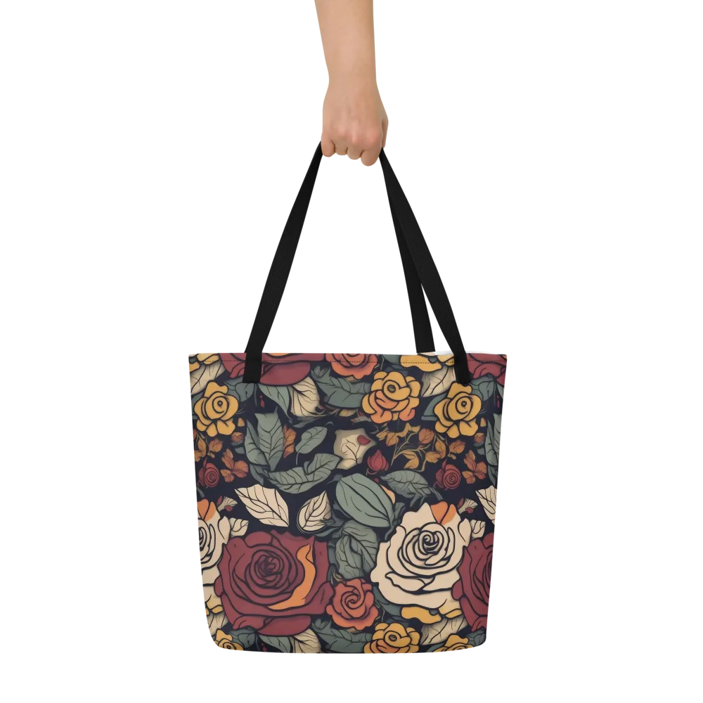 Midnight Rose Garden on Large Tote Bag W/ Pocket — Front