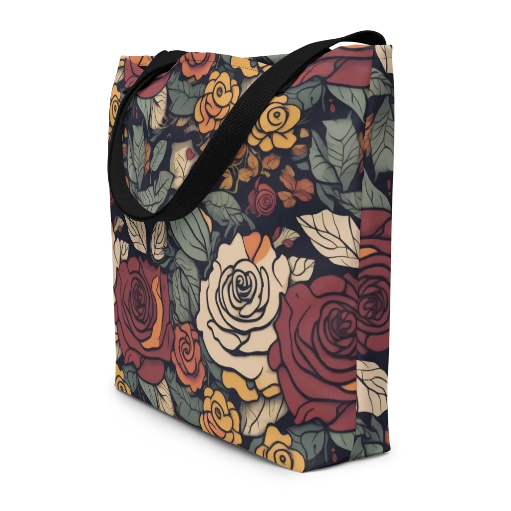 Midnight Rose Garden on Large Tote Bag W/ Pocket — Front