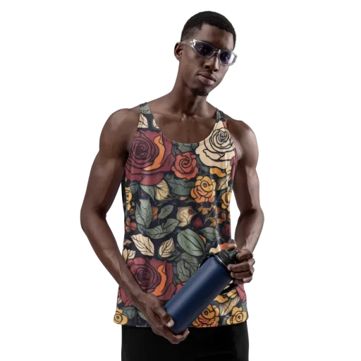 Midnight Rose Garden on a Men's Tank Top