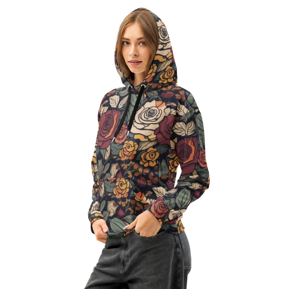 Midnight Rose Garden on Cotton Hoodie — Left Front