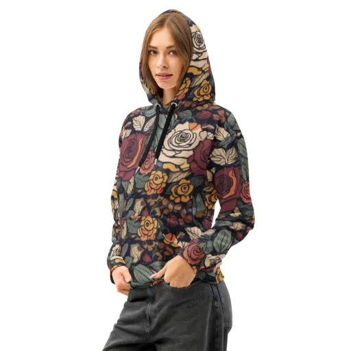 Midnight Rose Garden on a Cotton Hoodie