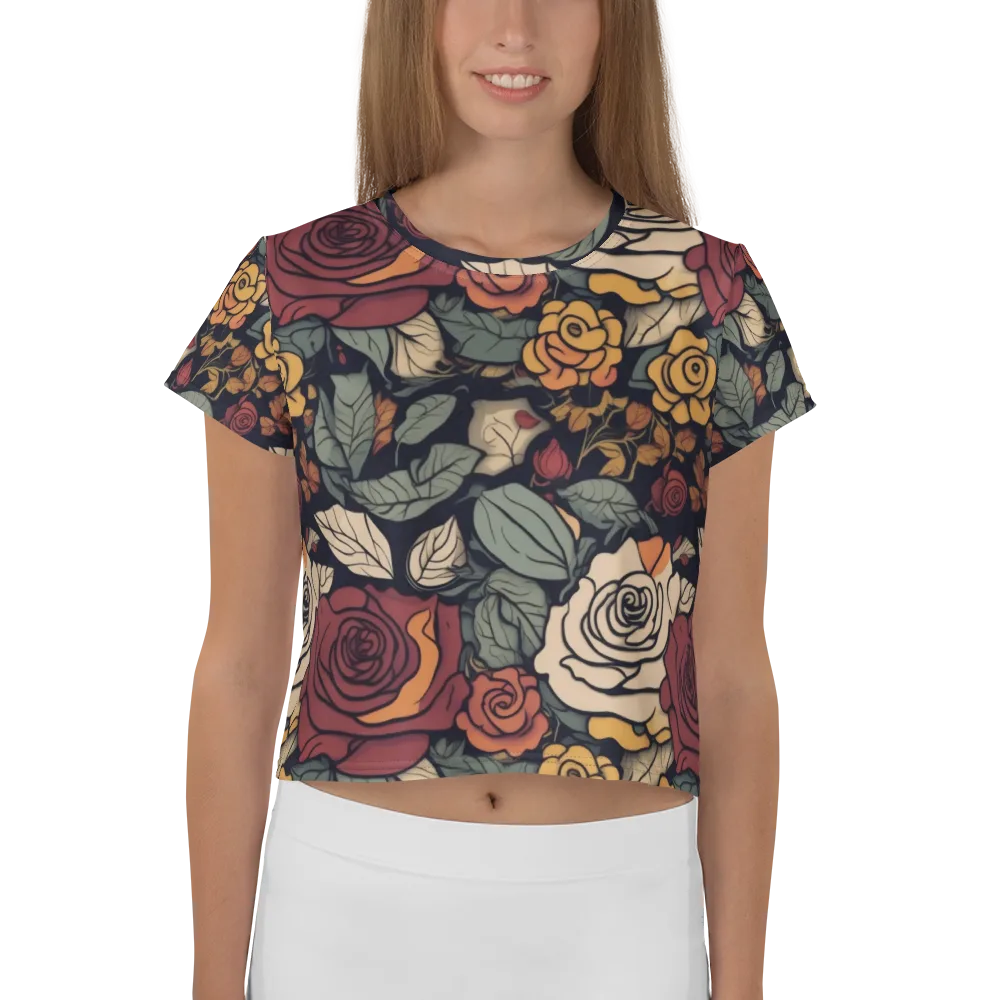 Midnight Rose Garden on Crop Tee — Front