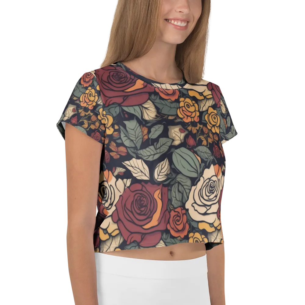 Midnight Rose Garden on Crop Tee — Right