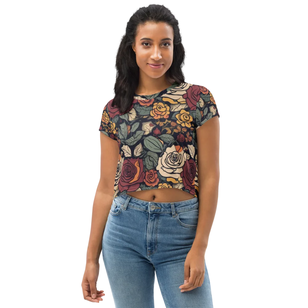 Midnight Rose Garden on Crop Tee — Front