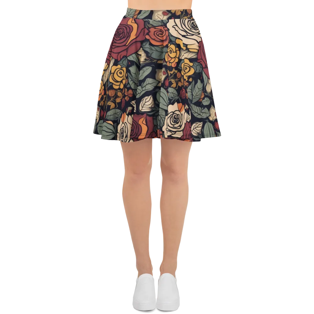 Midnight Rose Garden on Skater Skirt — Front
