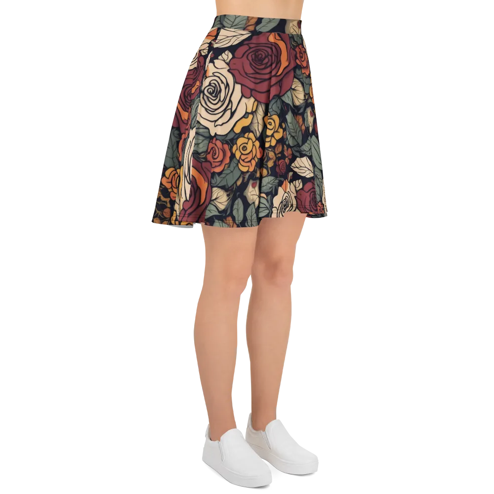 Midnight Rose Garden on Skater Skirt — Right