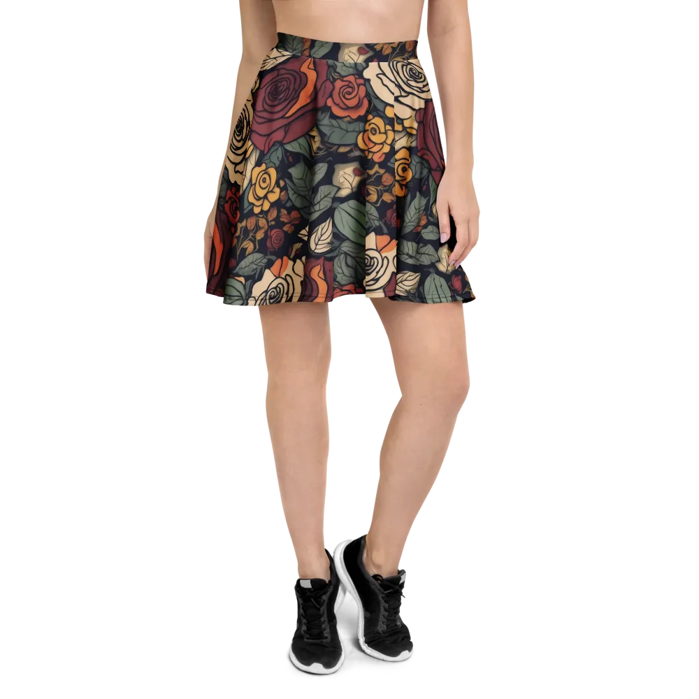 Midnight Rose Garden on Skater Skirt — Front