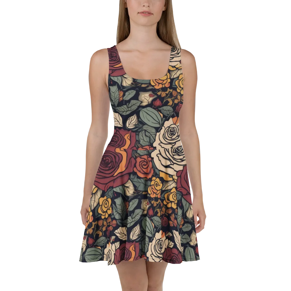 Midnight Rose Garden on Skater Dress — Front