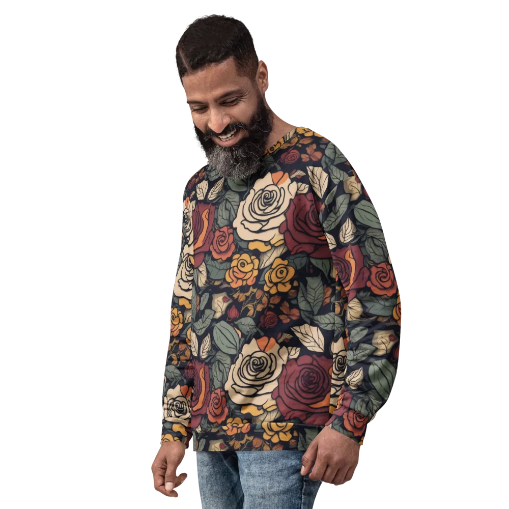 Midnight Rose Garden on Sweatshirt — Left Front