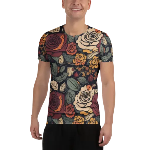 Midnight Rose Garden on a Men's Athletic T-Shirt