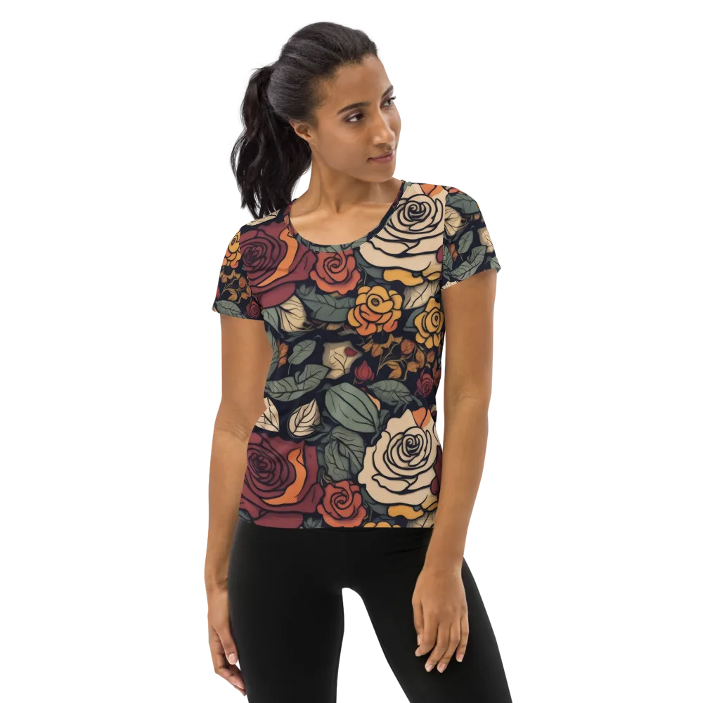 Midnight Rose Garden on Women's Athletic T-Shirt — Front