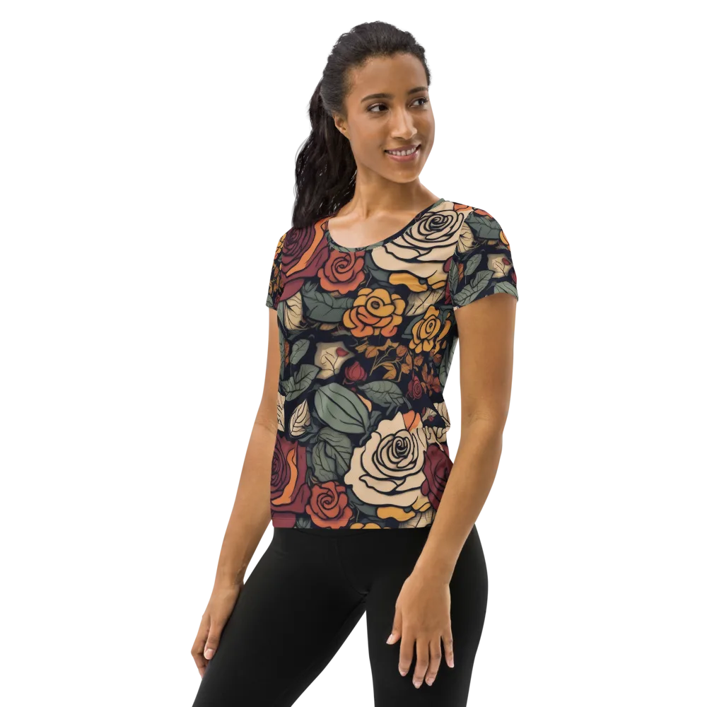 Midnight Rose Garden on Women's Athletic T-Shirt — Left