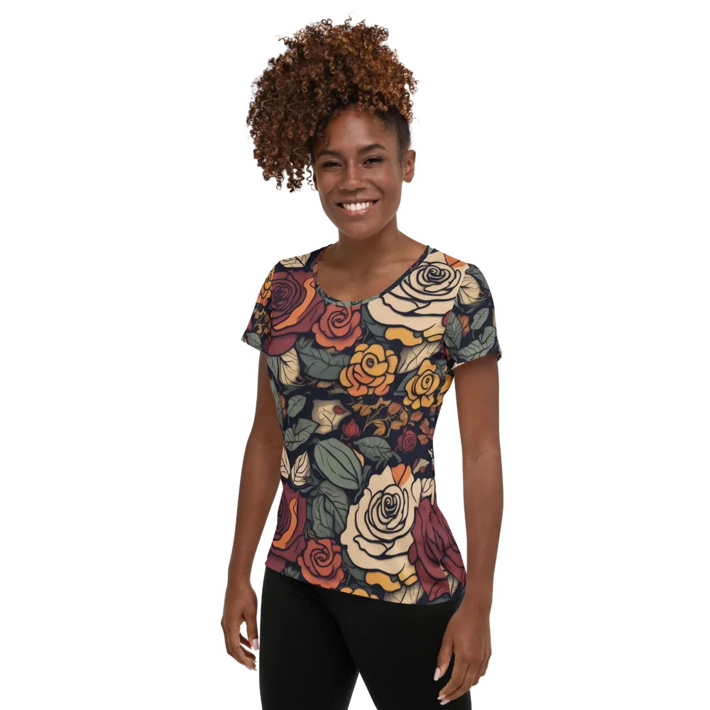 Midnight Rose Garden on Women's Athletic T-Shirt — Left