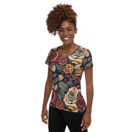 Midnight Rose Garden on a Women's Athletic T-Shirt