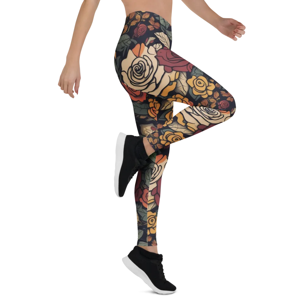 Midnight Rose Garden on Leggings — Right