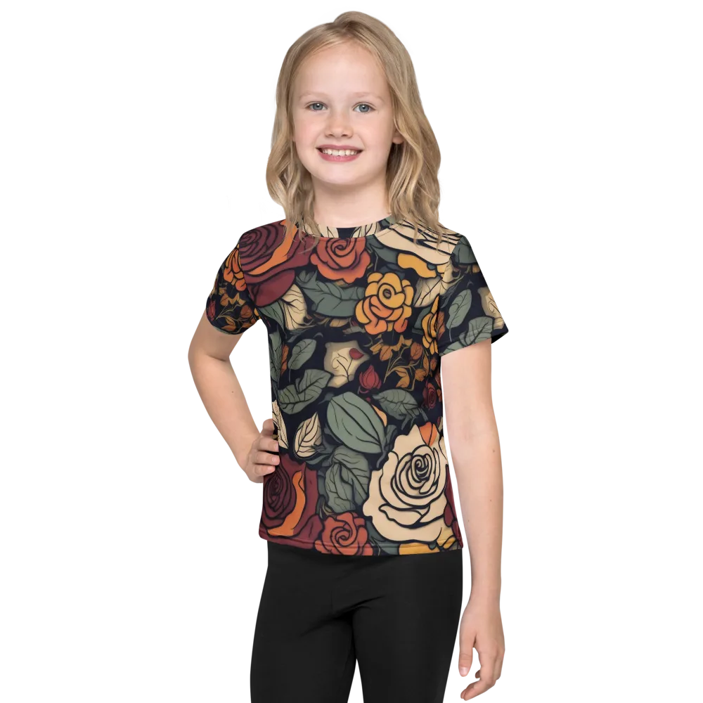 Midnight Rose Garden on Kids Crew Neck T-Shirt — Front