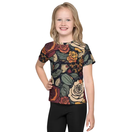 Midnight Rose Garden on a Kids Crew Neck T-Shirt