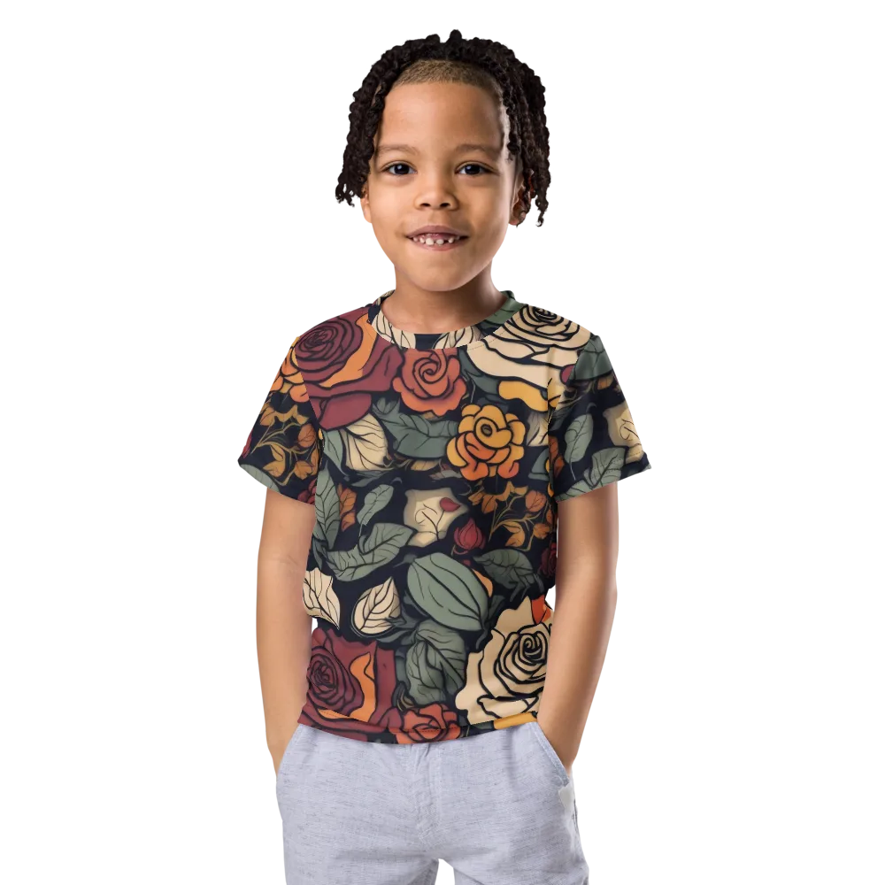 Midnight Rose Garden on Kids Crew Neck T-Shirt — Front