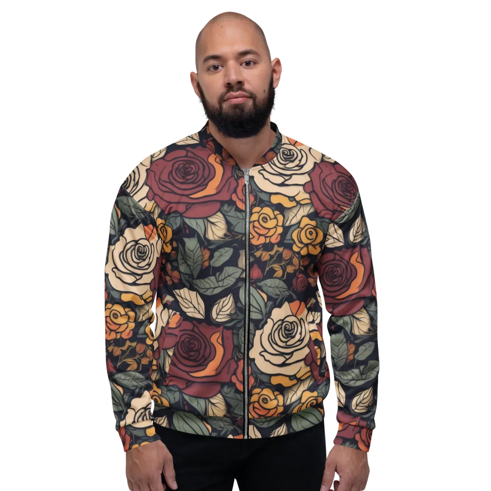 Midnight Rose Garden on Bomber Jacket — Front