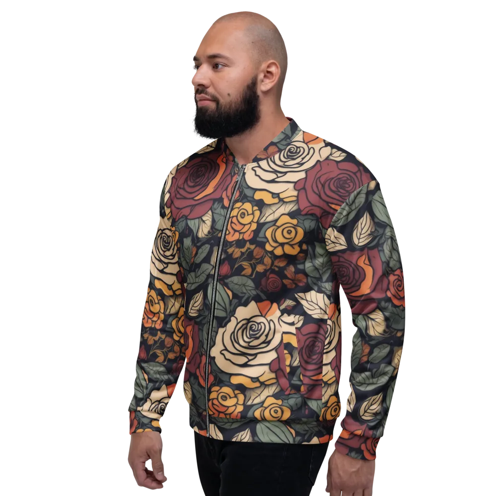 Midnight Rose Garden on Bomber Jacket — Left