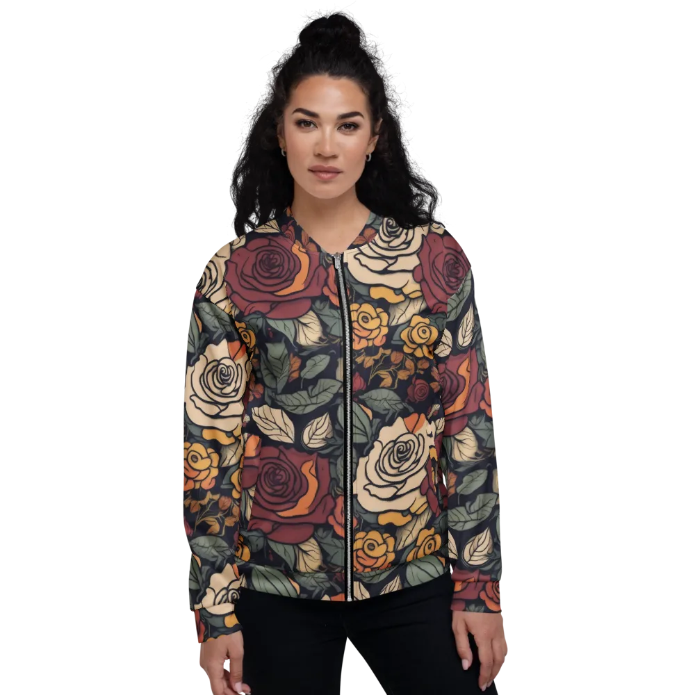 Midnight Rose Garden on Bomber Jacket — Front