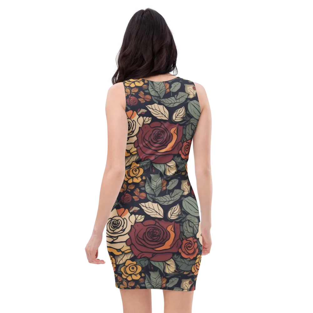Midnight Rose Garden on Bodycon Dress — Back