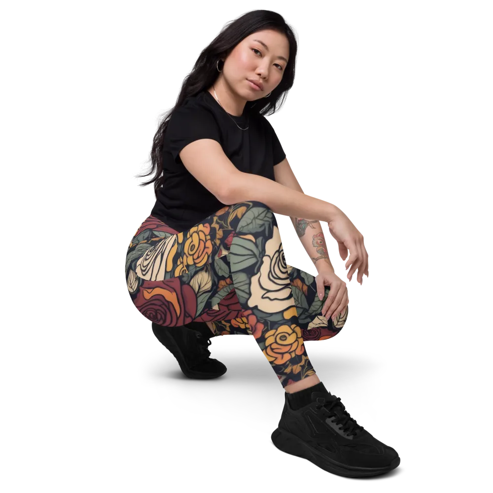 Midnight Rose Garden on Leggings with Pockets — Right Front