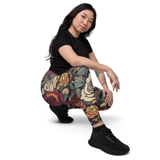 Midnight Rose Garden on a Leggings with Pockets