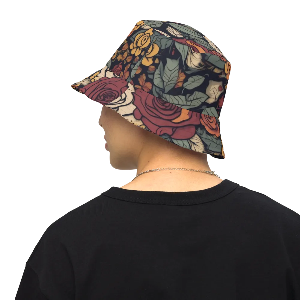 Midnight Rose Garden on Reversible Bucket Hat — Back Inside