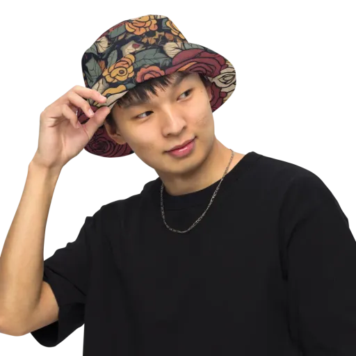 Midnight Rose Garden on a Reversible Bucket Hat