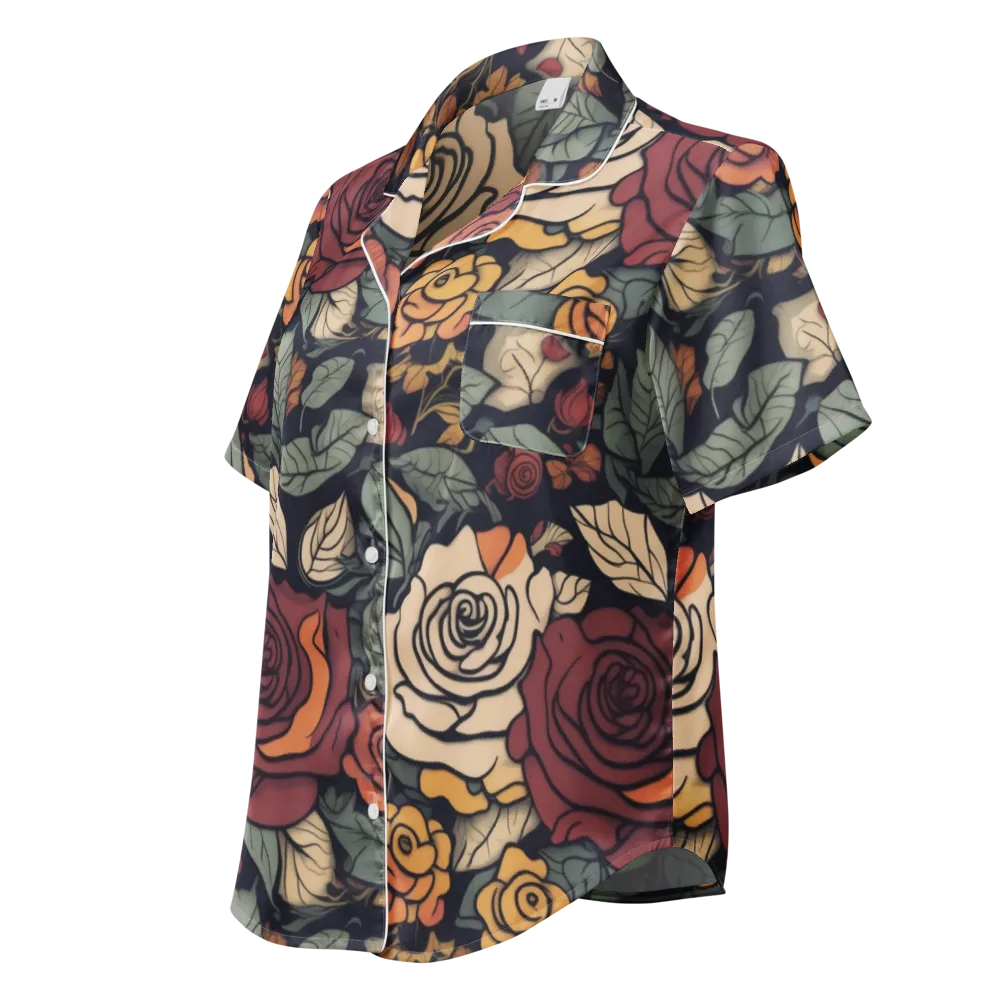 Midnight Rose Garden on Women's Short Sleeve Pajama Top — Left Front
