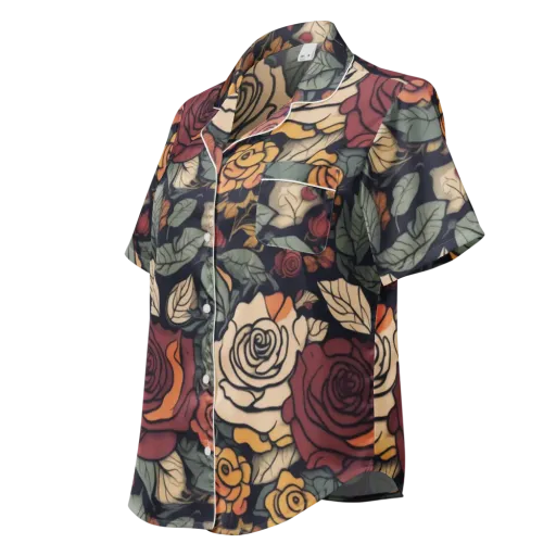 Midnight Rose Garden on a Women's Short Sleeve Pajama Top